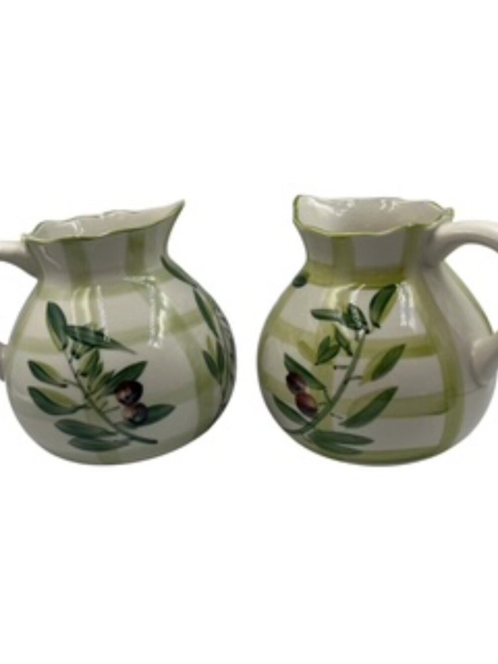 Hand Painted Italian Style Ceramic Pitchers Olive Branch Motif set of 2